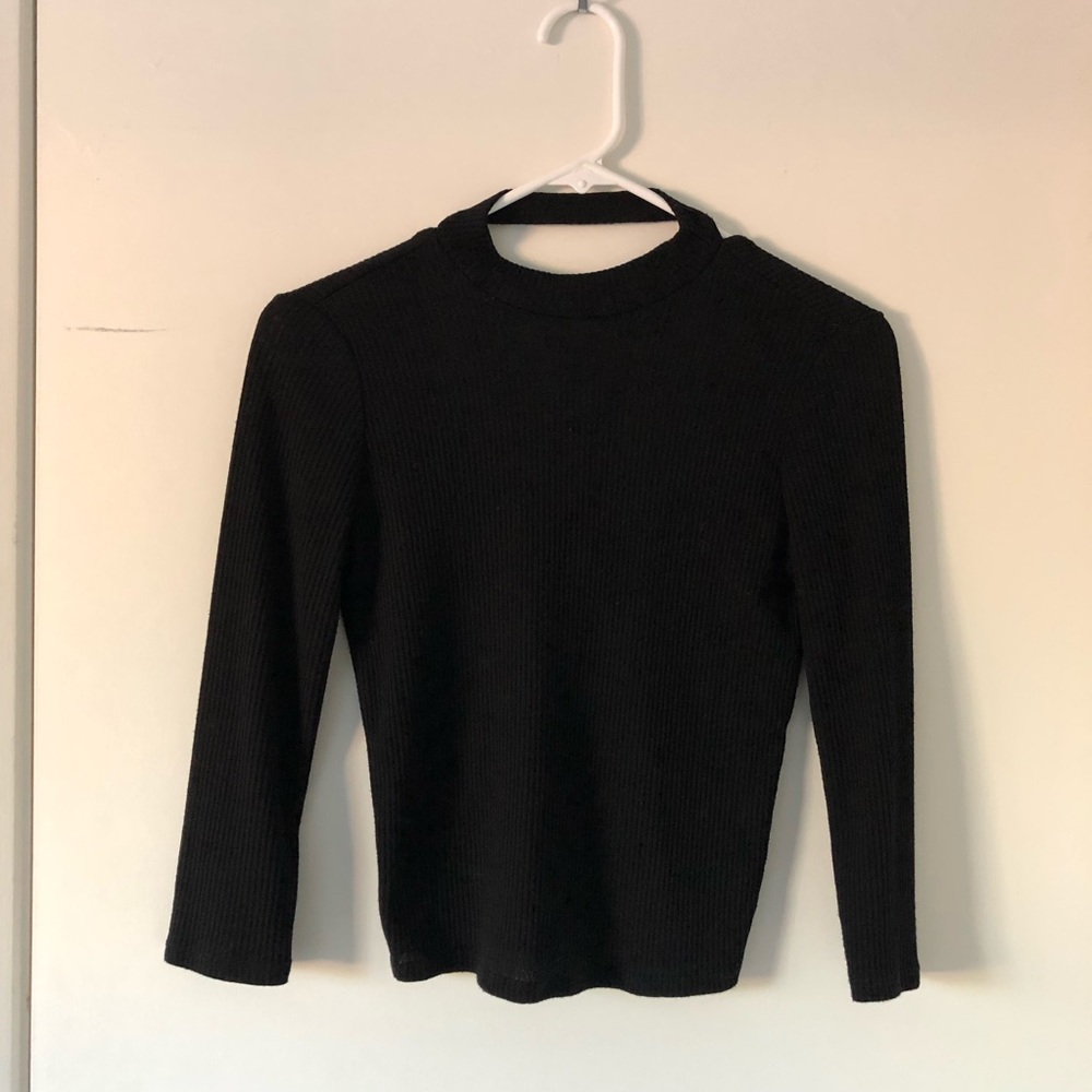 Black ribbed crop top with open back